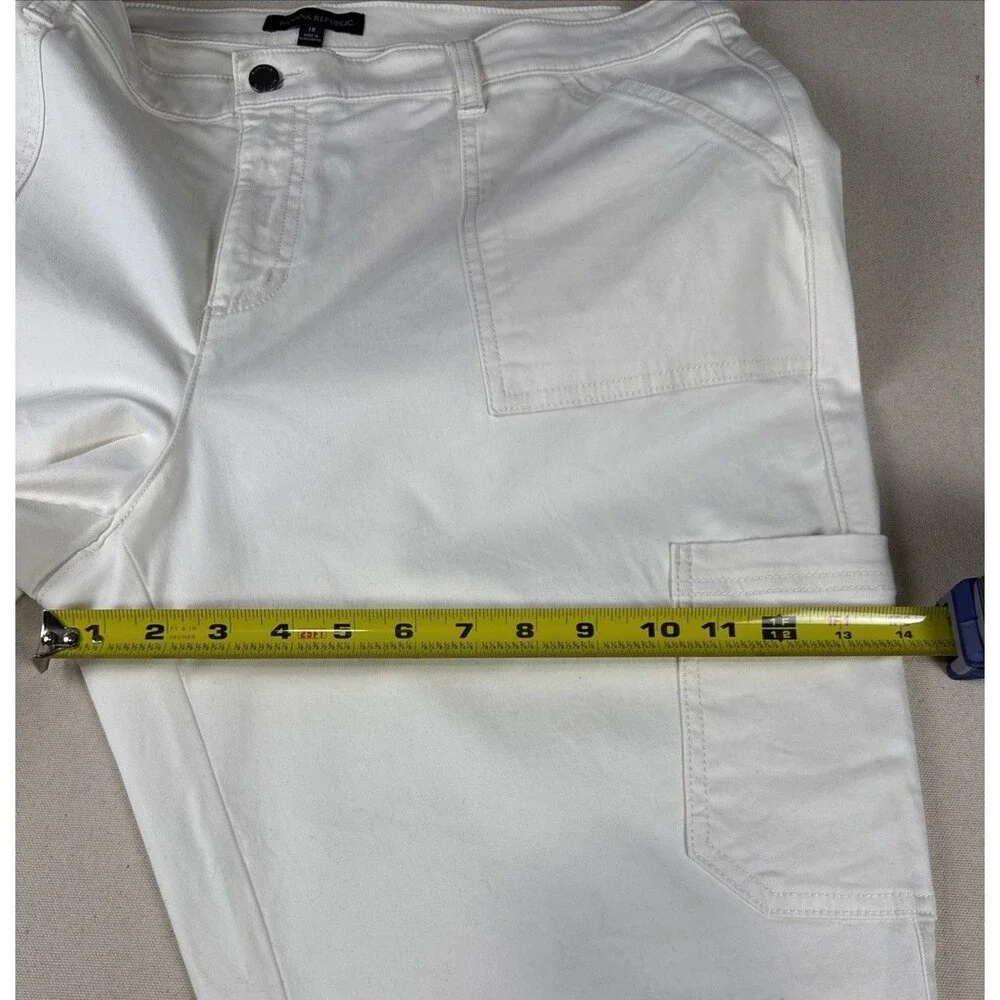Banana Republic Cargo Pants Women Size 18 White Utility Linen Blend Mid Rise